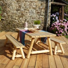 Table et 2 Bancs C�dre Blanc