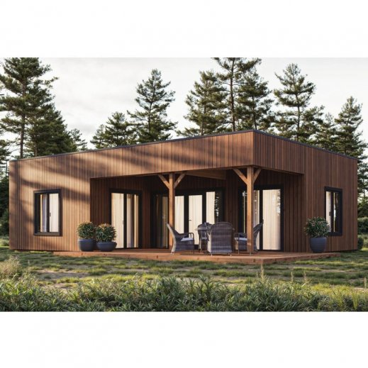 Maison en bois 47m grandes baies vitres