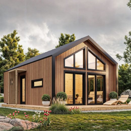Maison en bois 50mgrandes baies vitres double vitrage