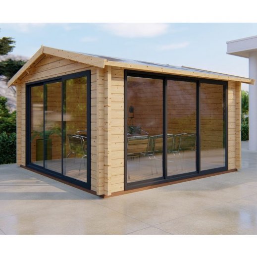 Pergola bois vitre 4x4, toit 2 pans