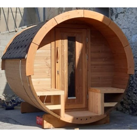 Tonneau sauna 2m50 2  4 personnes avec terrasse