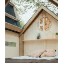 Cabane Hut Op- toit ouvrant en tables de ping pong recycles