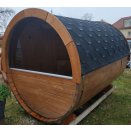 Tonneau sauna en bois avec vitrage arrire demi- lune